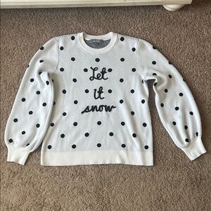 Marled White Sweater with Black Polka Dots
